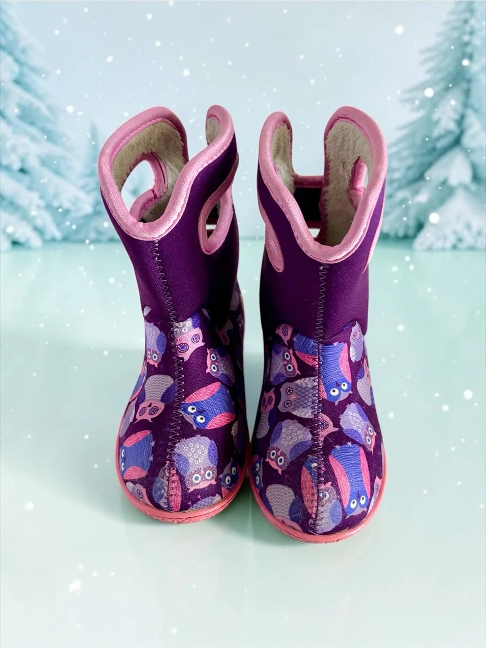 Bogs Baby Bog Owls Toddler Girls Boots Size 10 Faux Fur Lined Winter Booties